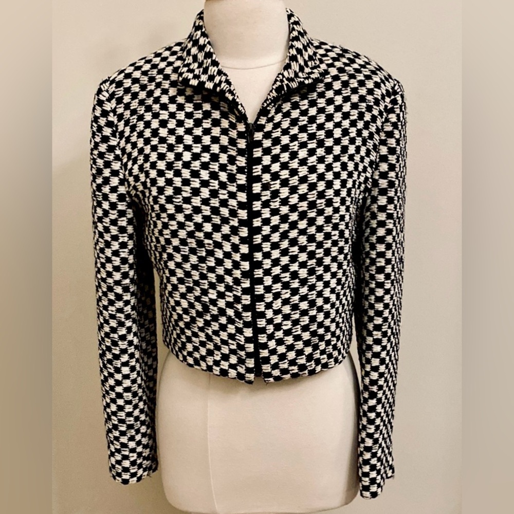 Earl Rutenberg Collection VTG Bolero Black Cream Check Chenille Cropped Jacket M